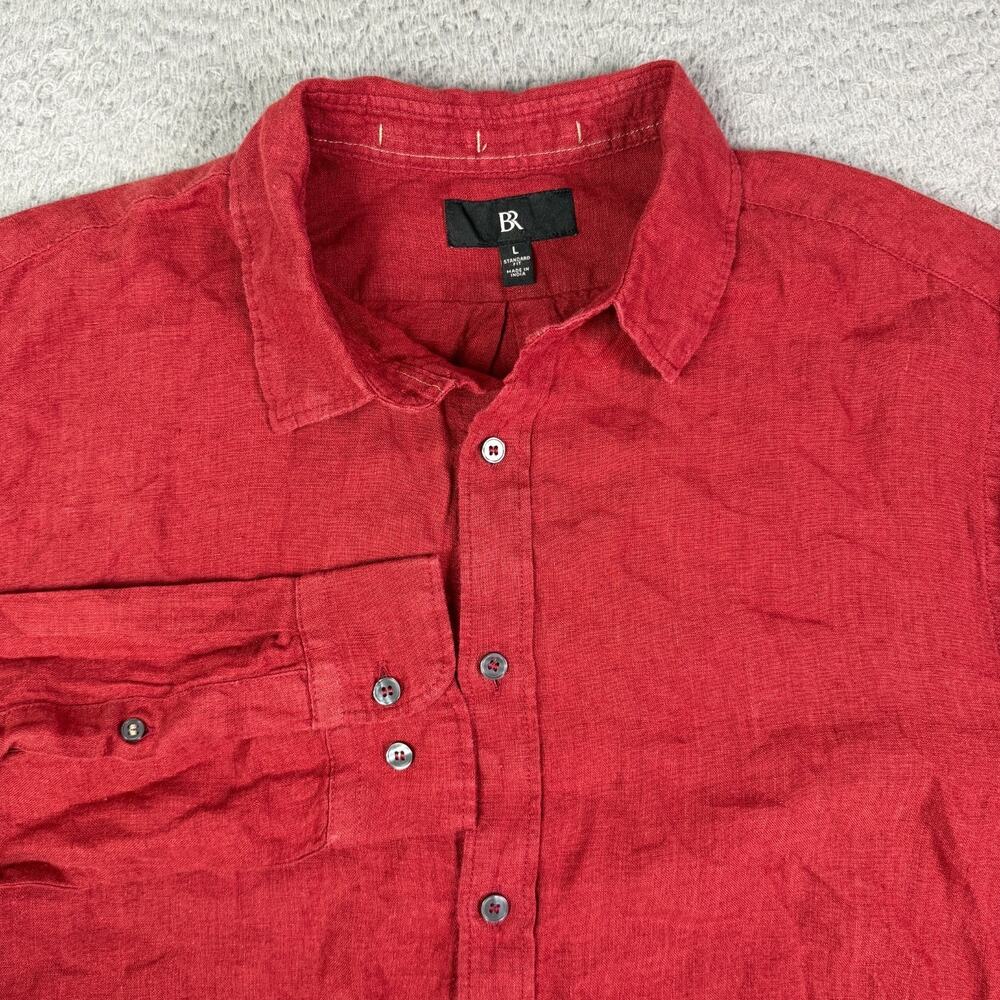 Banana Republic Shirt Mens L Red Long Sleeve Linen Blend Button Up Summer